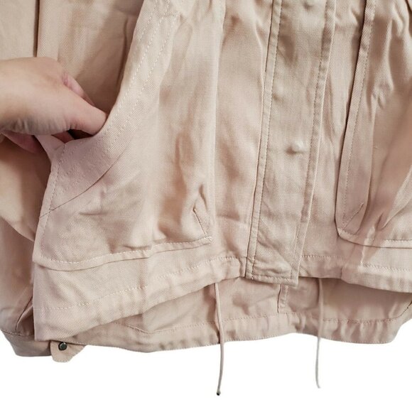 Zara Jacket Womens Small Blush Pink Zip Snap Front Drawstring‎ Hem Mock Neck - Picture 7 of 10